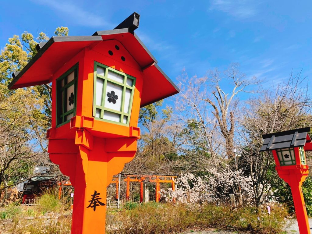 平野神社　灯篭　神紋　桜-